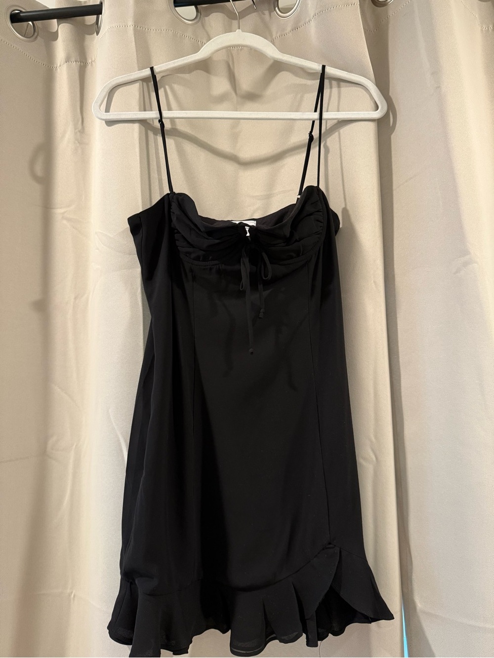 Women's Black Spaghetti-Strap Ruffle Hem Dress